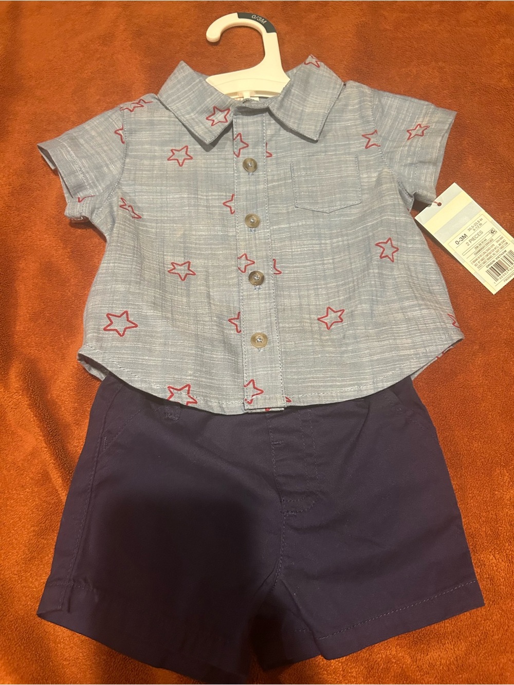 Gymboree Light Blue Star Button-Front Shirt with Navy Shorts